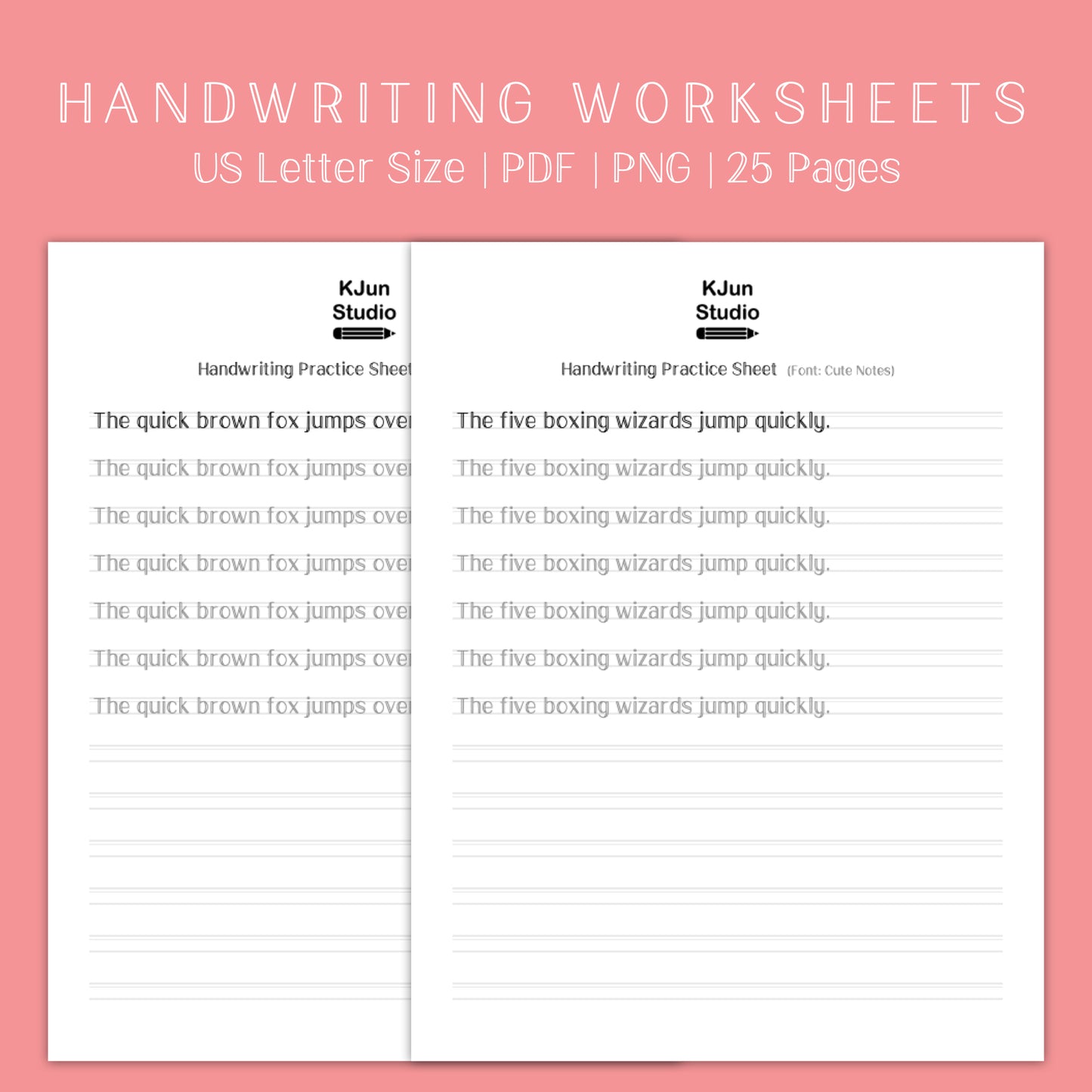 Handwriting Practice Sheets - Cute Notes Font