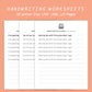 Handwriting Practice Sheets - Green Salad Font