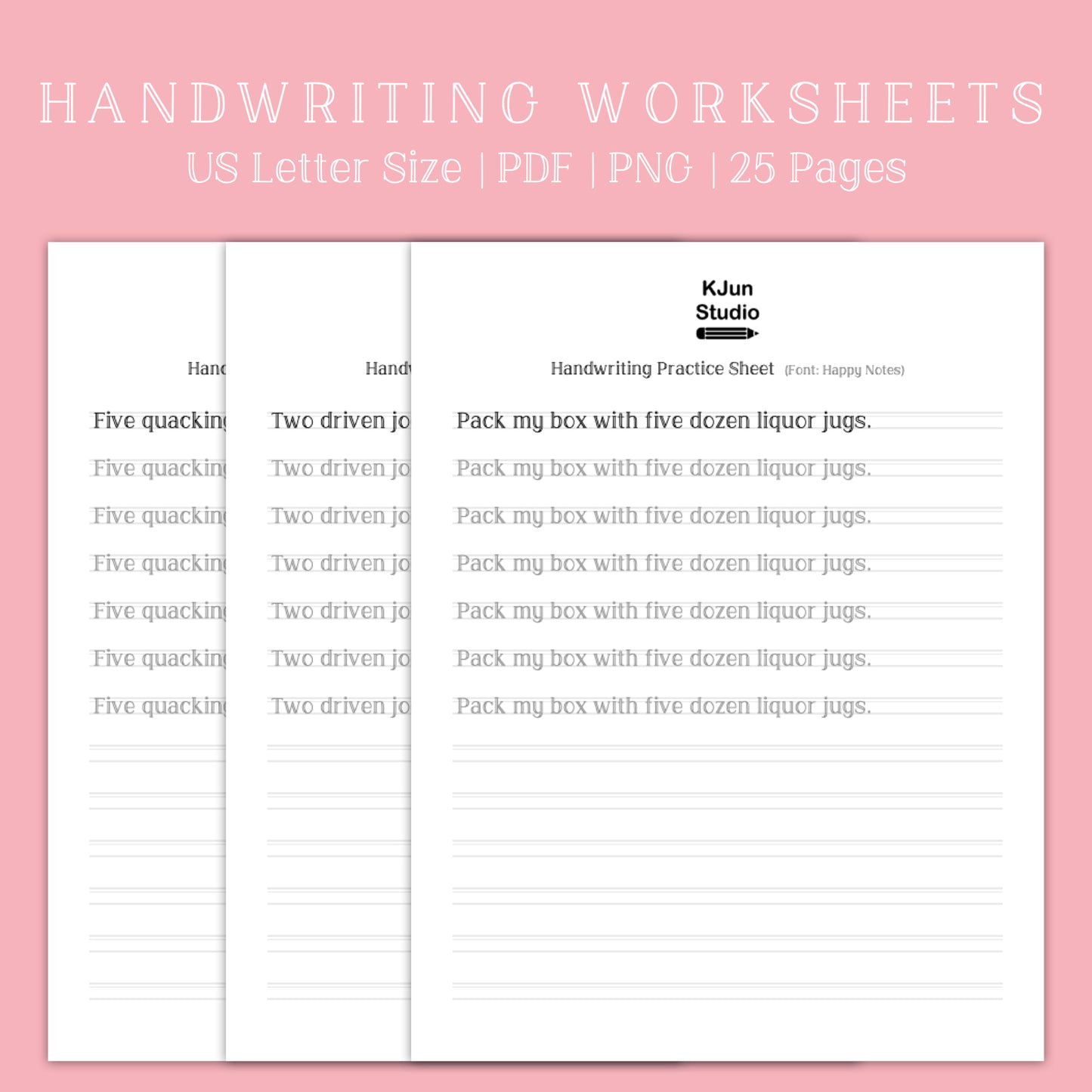 Handwriting Practice Sheets - Happy Notes Font