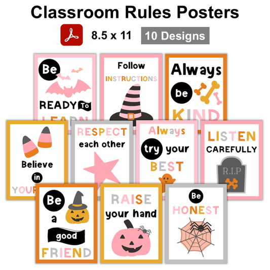 Classroom Rules Posters - Pink Halloween