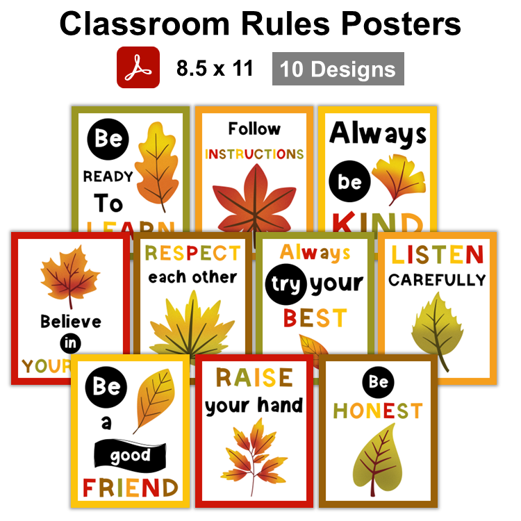 Classroom Rules Posters - Autumn Leaves – kjunstudio