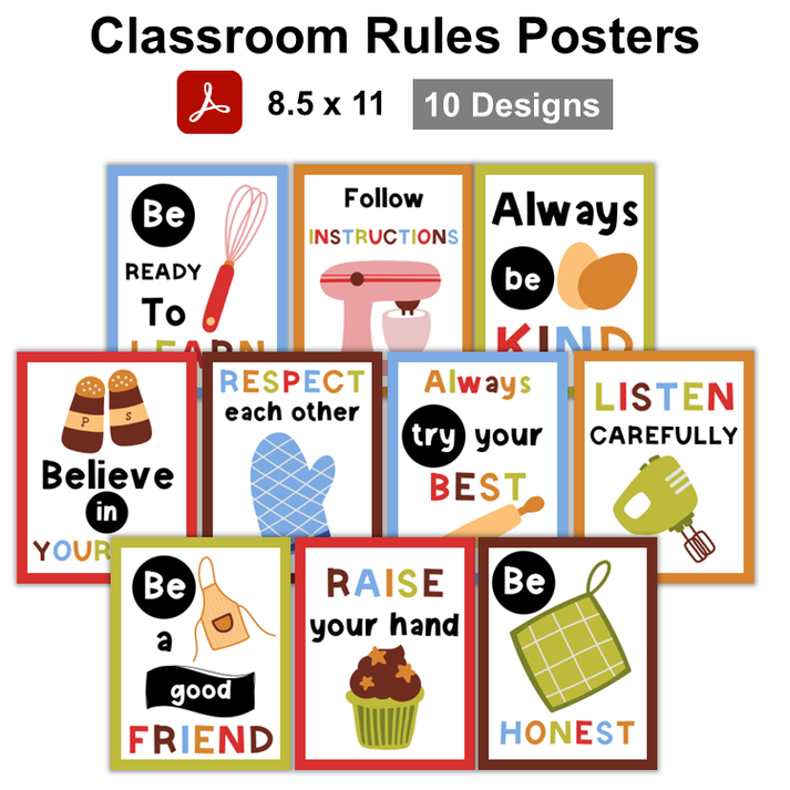 Classroom Rules Posters - Colorful Baking – kjunstudio