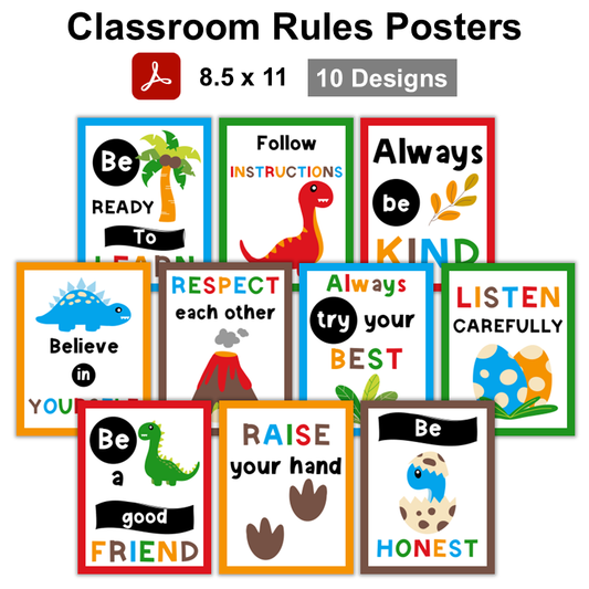 Classroom Rules Posters - Cute Dinosaur