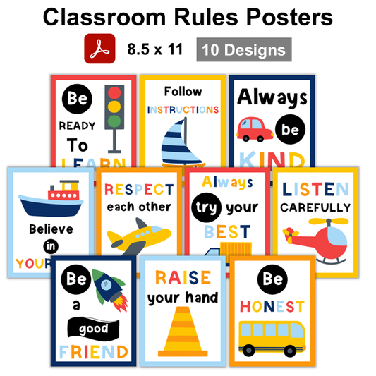 Classroom Rules Posters - Cute Transportation