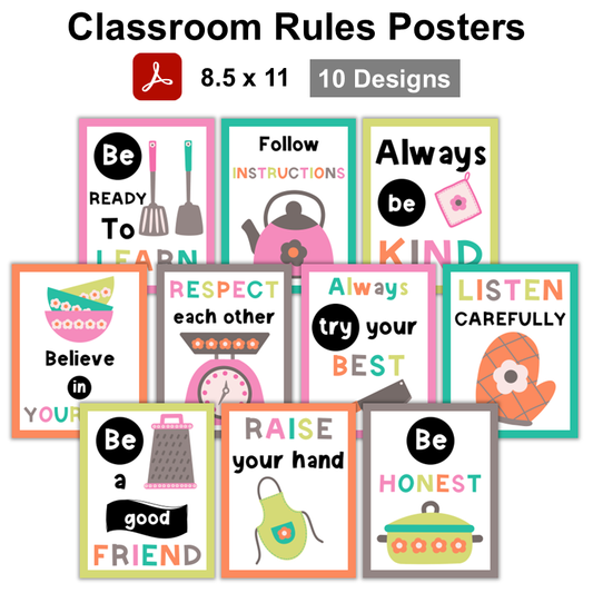 Classroom Rules Posters - Kitchen Utensils
