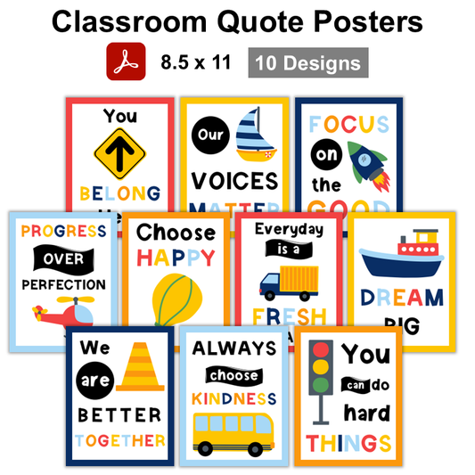 Classroom Quote Posters - Cute Transportation