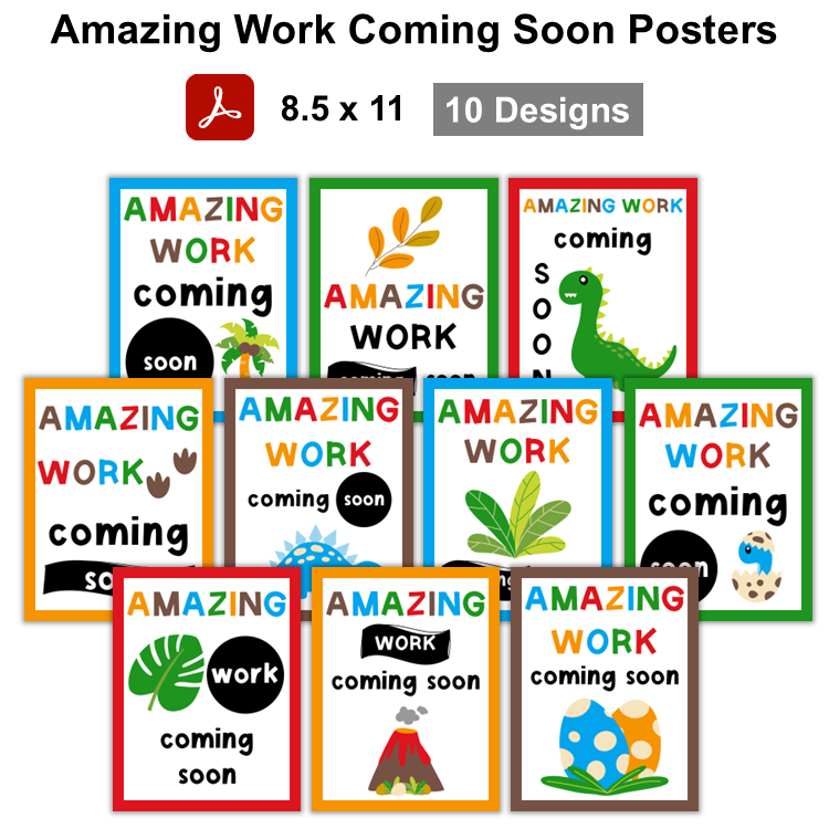 Amazing Work Coming Soon Posters - Cute Dinosaur