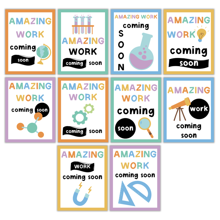 Amazing Work Coming Soon Posters - Pastel Science