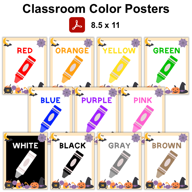 Classroom Color Posters - Purple Halloween