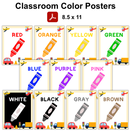 Classroom Color Posters - Cute Transportation