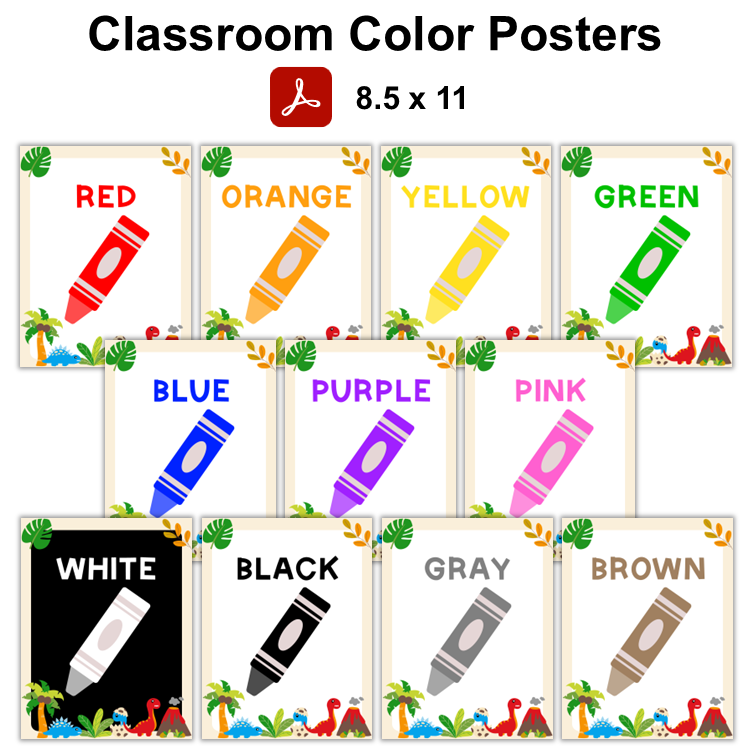 Classroom Color Posters - Cute Dinosaur