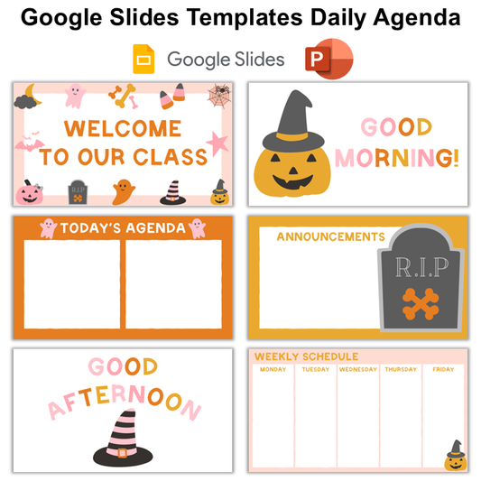 Google Slides Templates Daily Agenda - Pink Halloween | Editable