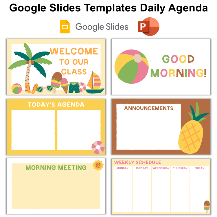 Google Slides Templates Daily Agenda - Hello Summer | Editable