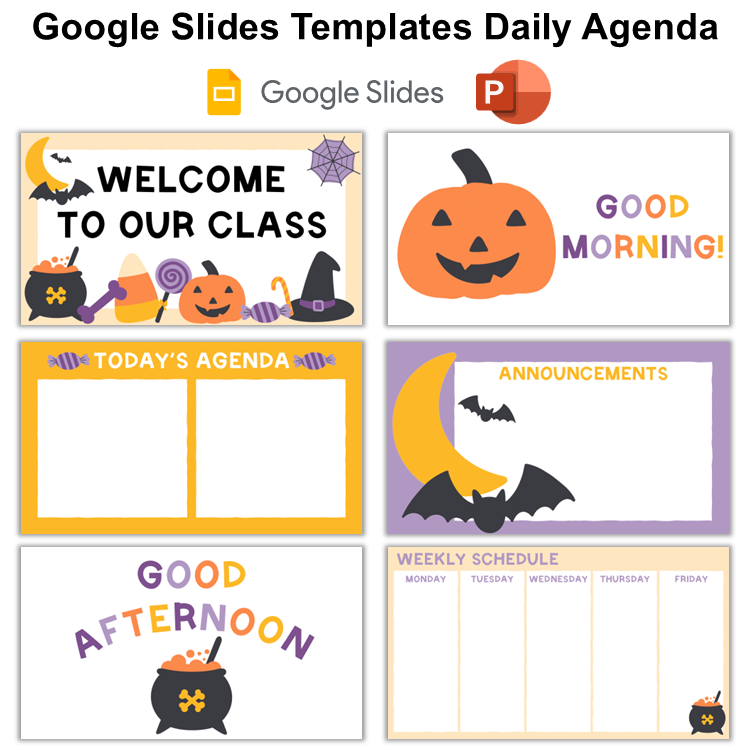 Google Slides Templates Daily Agenda - Purple Halloween | Editable