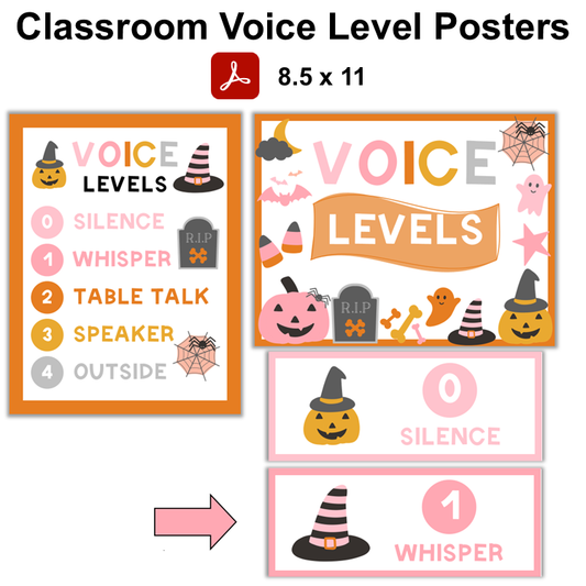 Classroom Voice Level Posters - Pink Halloween