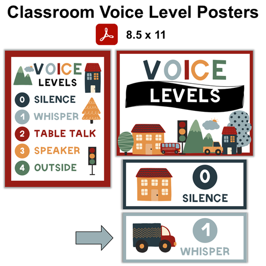 Classroom Voice Level Posters - Little Town