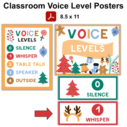 Classroom Voice Level Posters - Bright Christmas