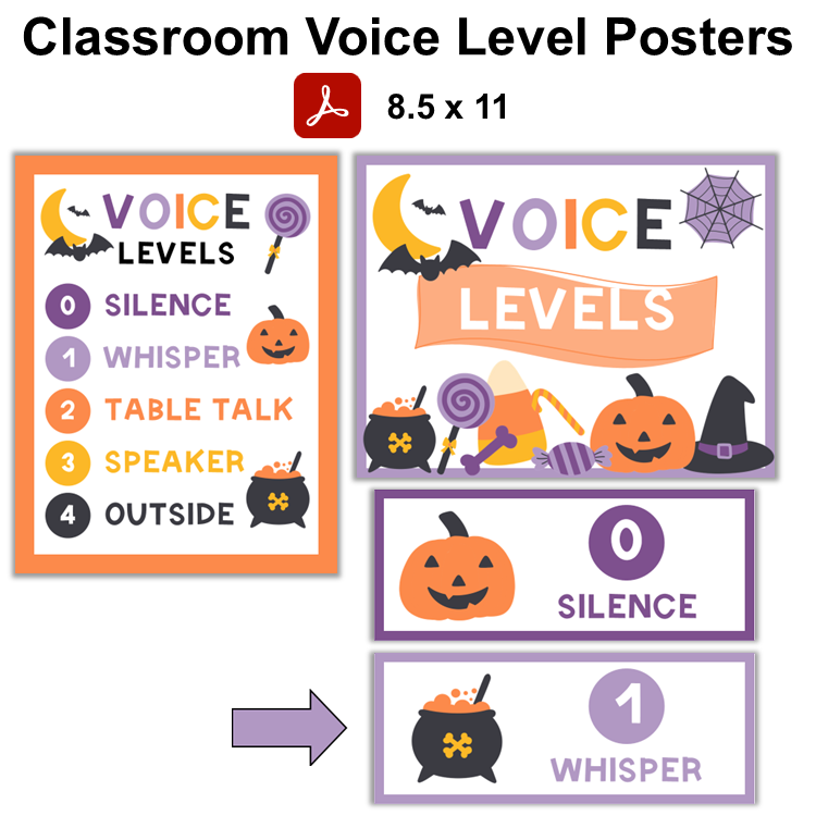 Classroom Voice Level Posters - Purple Halloween