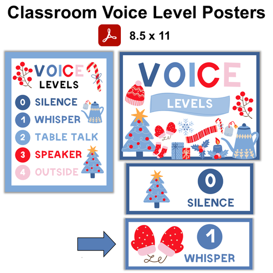 Classroom Voice Level Posters - Blue Winter