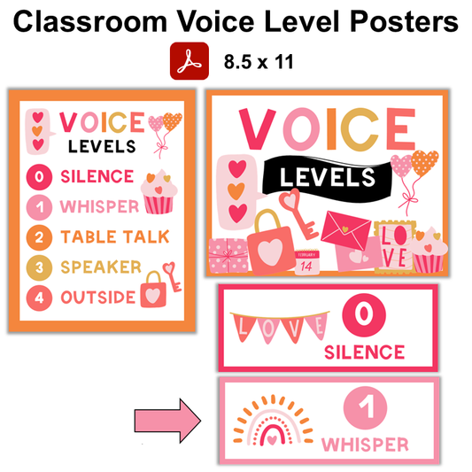 Classroom Voice Level Posters - Pink Valentine