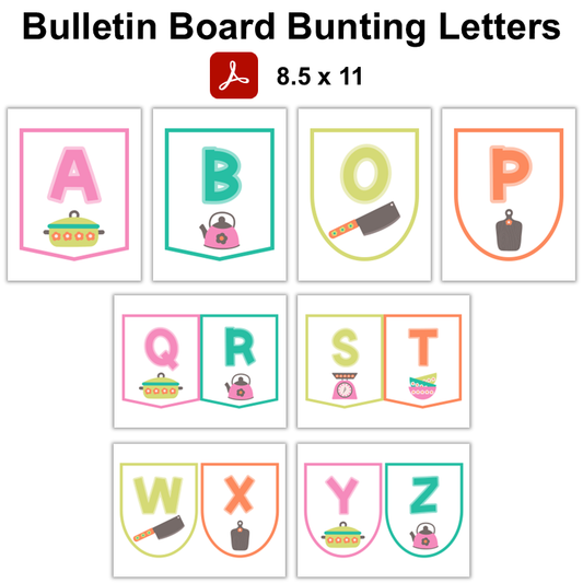 Bulletin Board Bunting Letters  - Kitchen Utensils