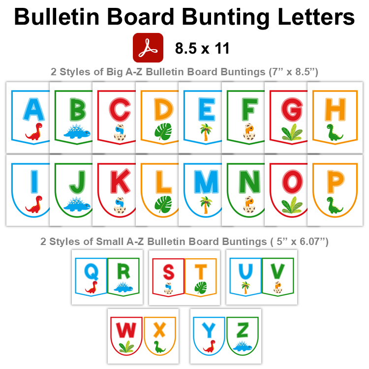 Bulletin Board Bunting Letters  - Cute Dinosaur