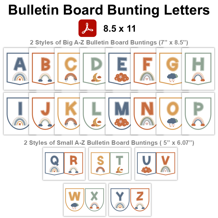 Bulletin Board Bunting Letters  - Neutral Rainbow