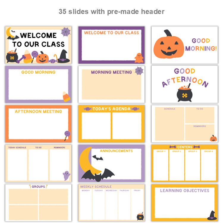 Google Slides Templates Daily Agenda - Purple Halloween | Editable
