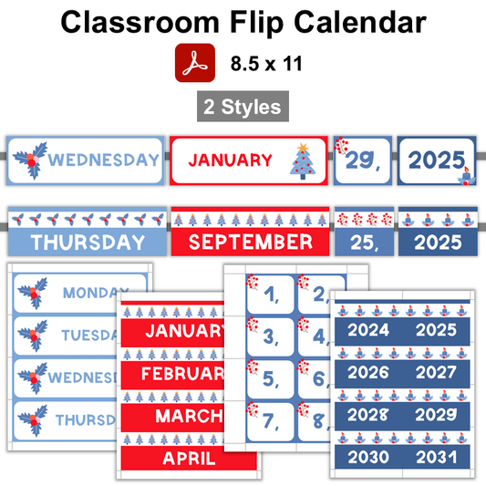 Classroom Flip Calendar - Blue Winter