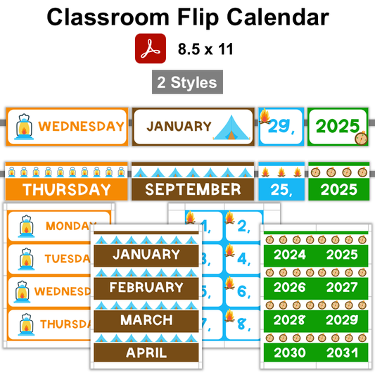 Classroom Flip Calendar - Camping