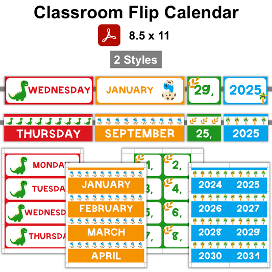 Classroom Flip Calendar - Cute Dinosaur