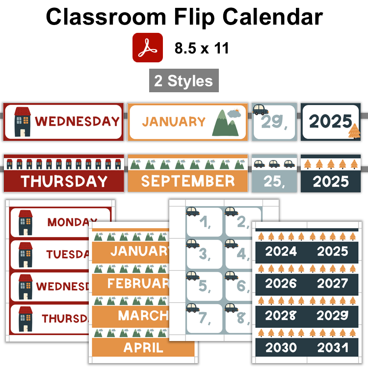 Classroom Flip Calendar - Little Town