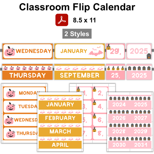 Classroom Flip Calendar - Pink Halloween