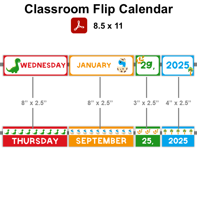 Classroom Flip Calendar - Cute Dinosaur