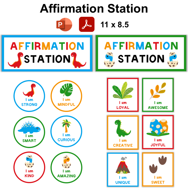 Affirmation Station - Cute Dinosaur | Editable