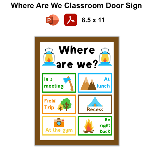 Where Are We Classroom Door Sign - Camping | Editable