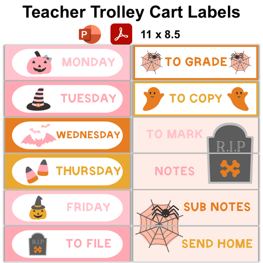 Teacher Trolley Cart Labels - Pink Halloween | Editable