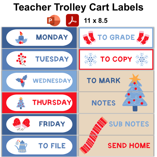 Teacher Trolley Cart Labels - Blue Winter | Editable