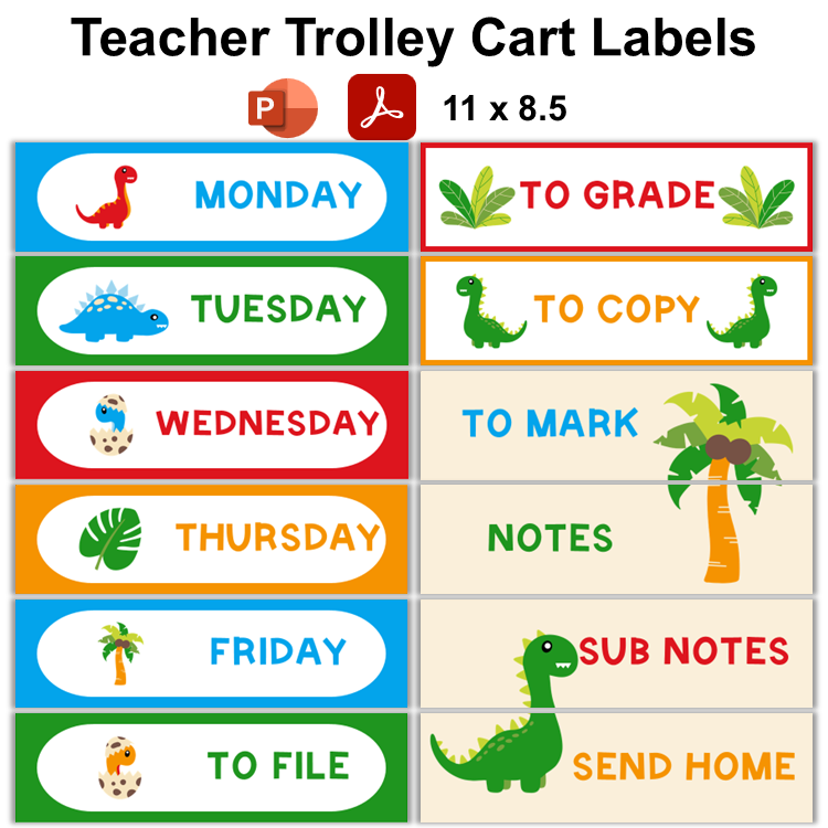 Teacher Trolley Cart Labels - Cute Dinosaur | Editable