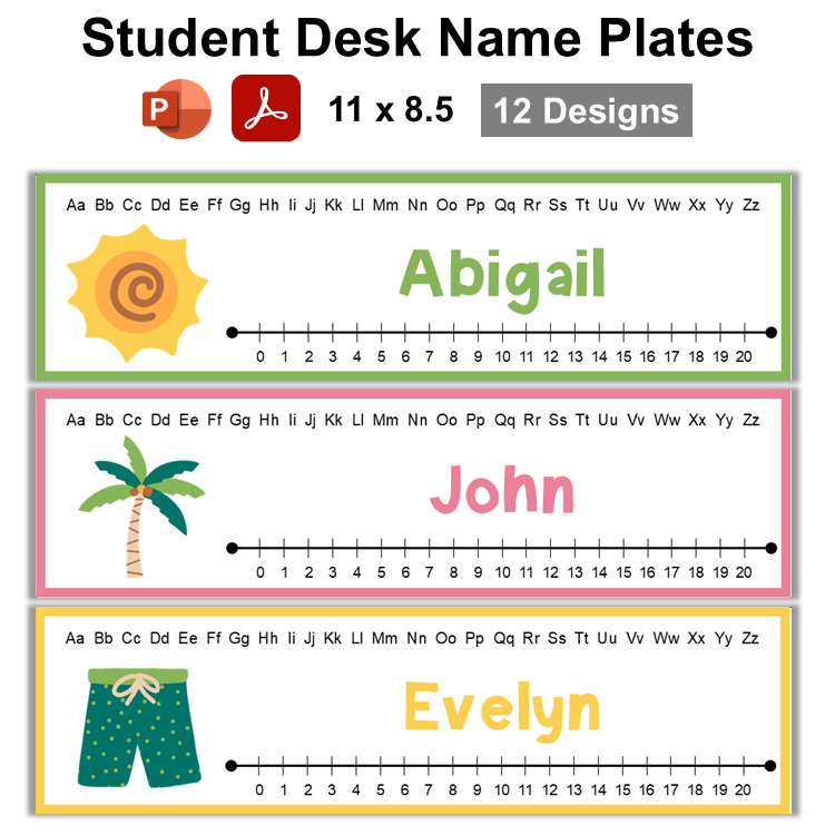 Student Desk Name Plates - Hello Summer | Editable