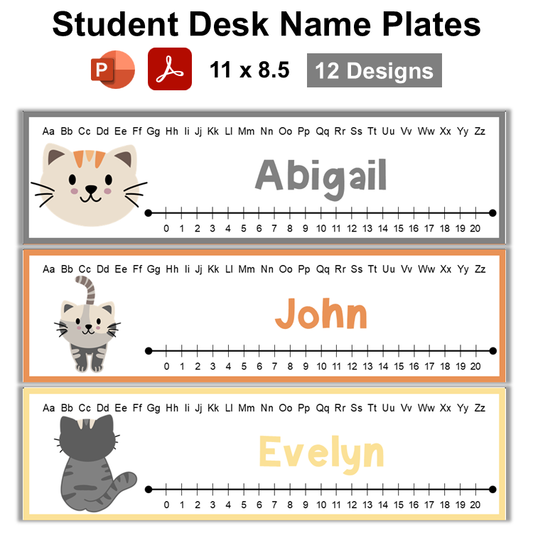 Student Desk Name Plates - Little Cat | Editable