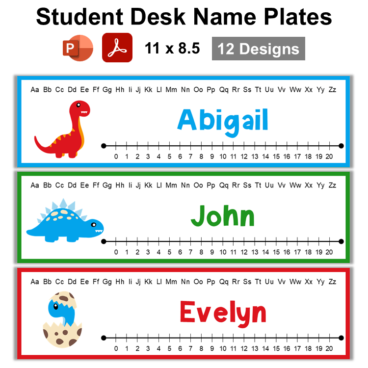 Student Desk Name Plates - Cute Dinosaur | Editable