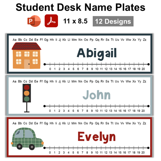 Student Desk Name Plates - Little Town | Editable
