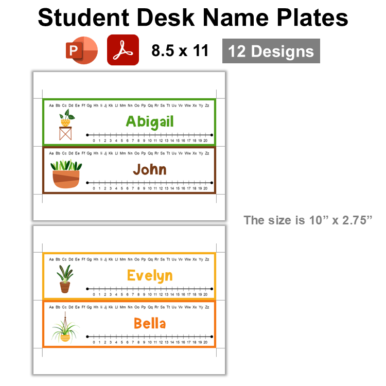 Student Desk Name Plates - Indoor Plants | Editable