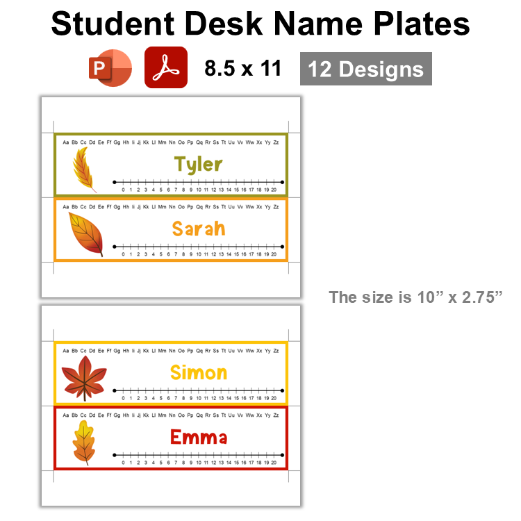 Student Desk Name Plates - Autumn Leaves | Editable