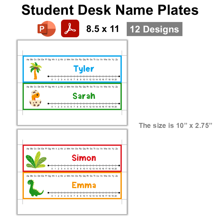 Student Desk Name Plates - Cute Dinosaur | Editable