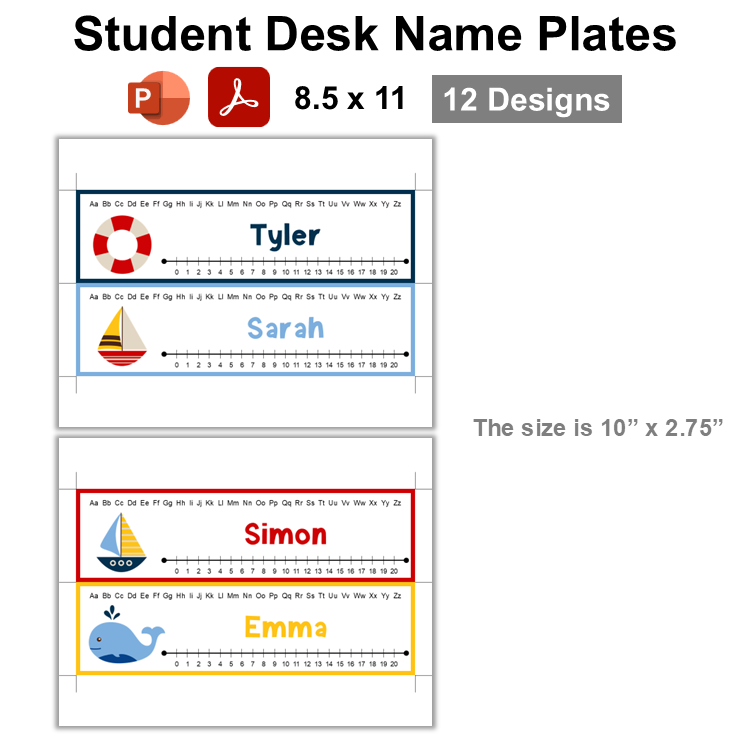 Student Desk Name Plates - Nautical | Editable
