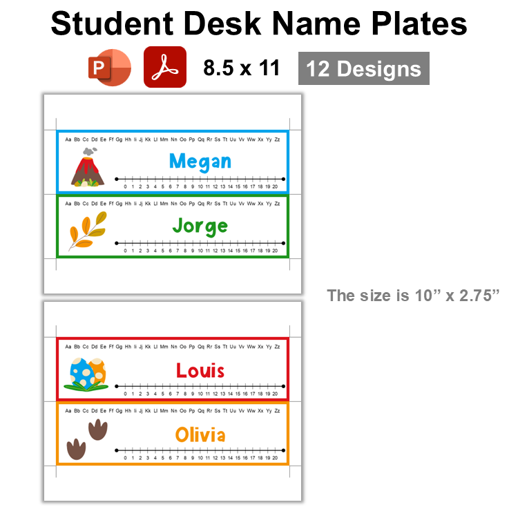 Student Desk Name Plates - Cute Dinosaur | Editable