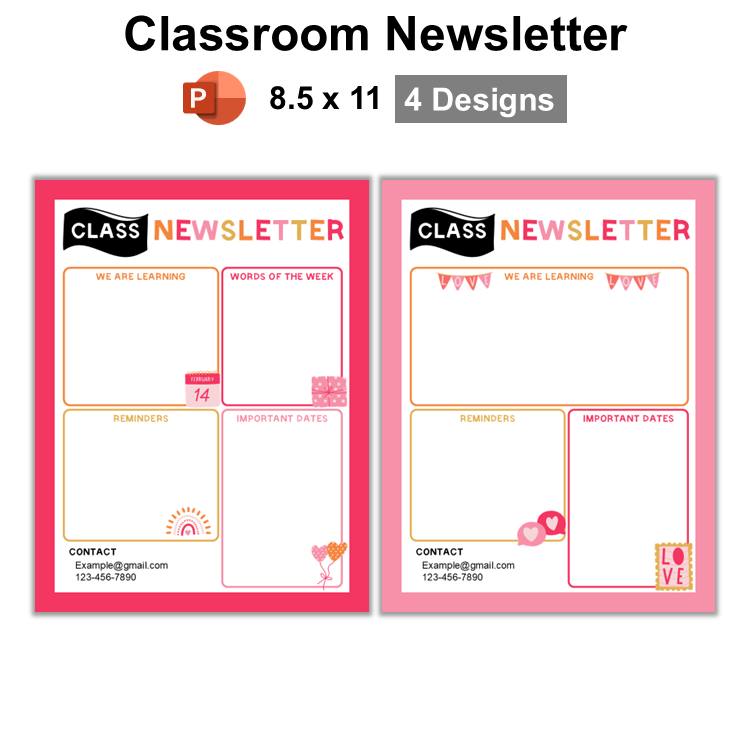 Classroom Newsletter - Pink Valentine | Editable