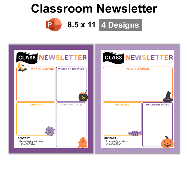 Classroom Newsletter - Purple Halloween | Editable